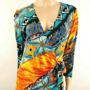 Anthropologie From The Heart Deco Print Wrap Front Dress Size S Fits Large